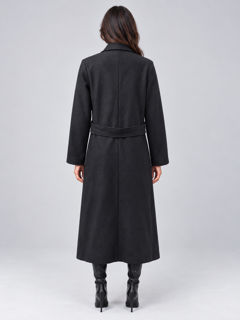 Women’s Longline Tailored Coat – Notched Lapel Button Detail Jacket