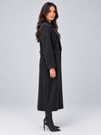 Women’s Longline Tailored Coat – Notched Lapel Button Detail Jacket