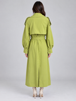Women’s Longline Trench Coat – Double Breasted Belted Lightweight Mac