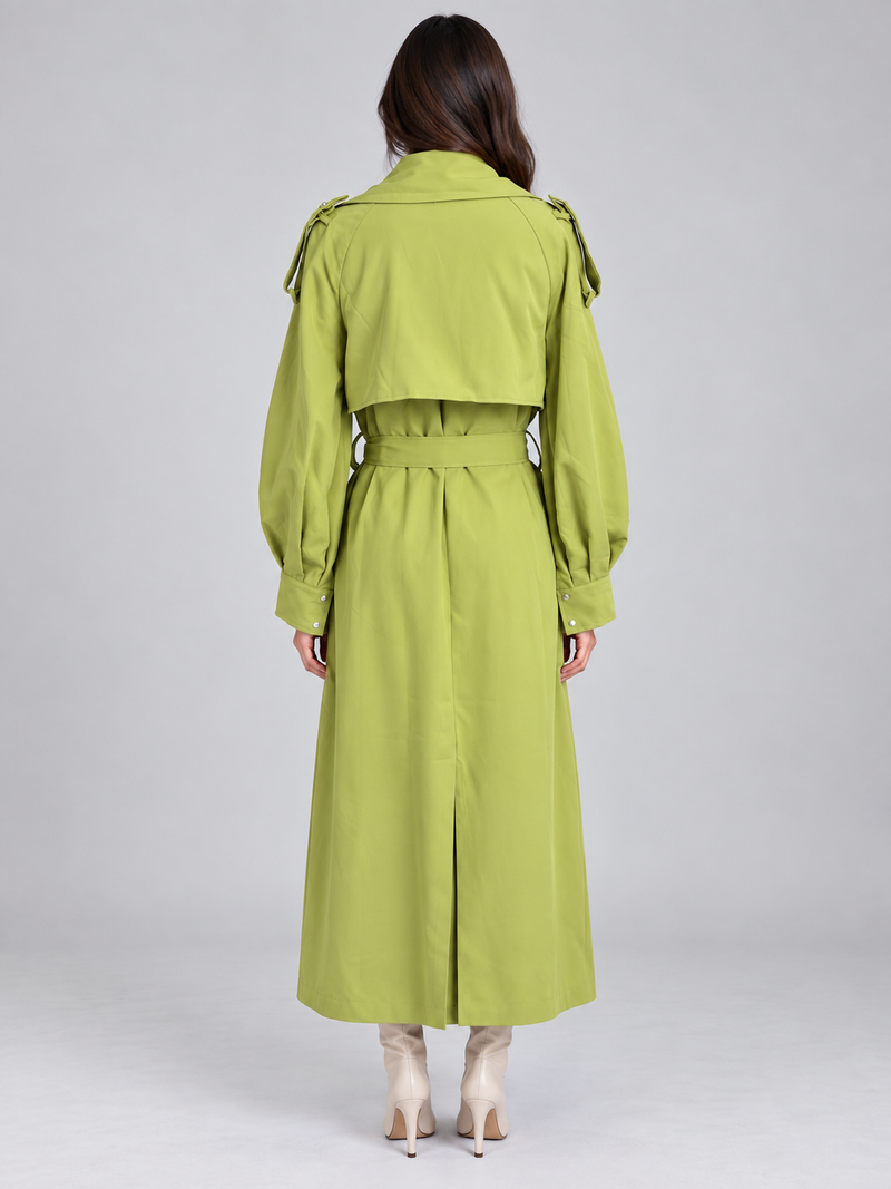Women’s Longline Trench Coat – Double Breasted Belted Lightweight Mac