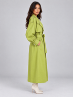Women’s Longline Trench Coat – Double Breasted Belted Lightweight Mac