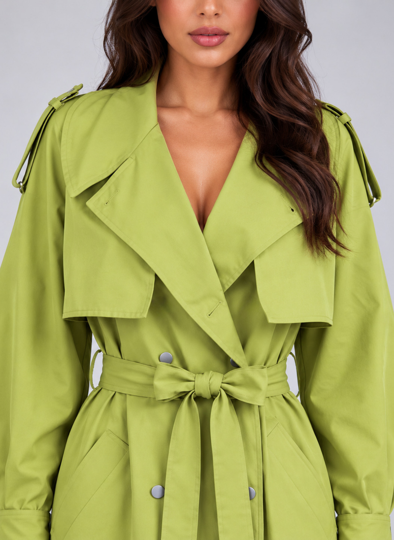 Women’s Longline Trench Coat – Double Breasted Belted Lightweight Mac