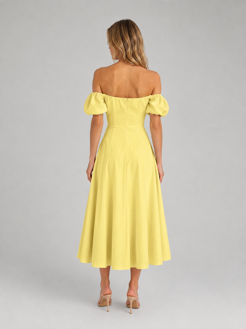 Women's Milkmaid Corset Midi Dress with Split - Summer Occasion Style