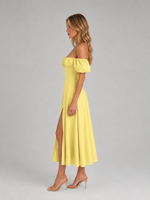 Women's Milkmaid Corset Midi Dress with Split - Summer Occasion Style