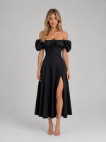 Women's Milkmaid Corset Midi Dress with Split - Summer Occasion Style