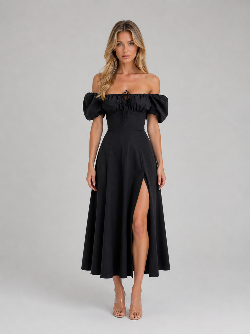 Women's Milkmaid Corset Midi Dress with Split - Summer Occasion Style
