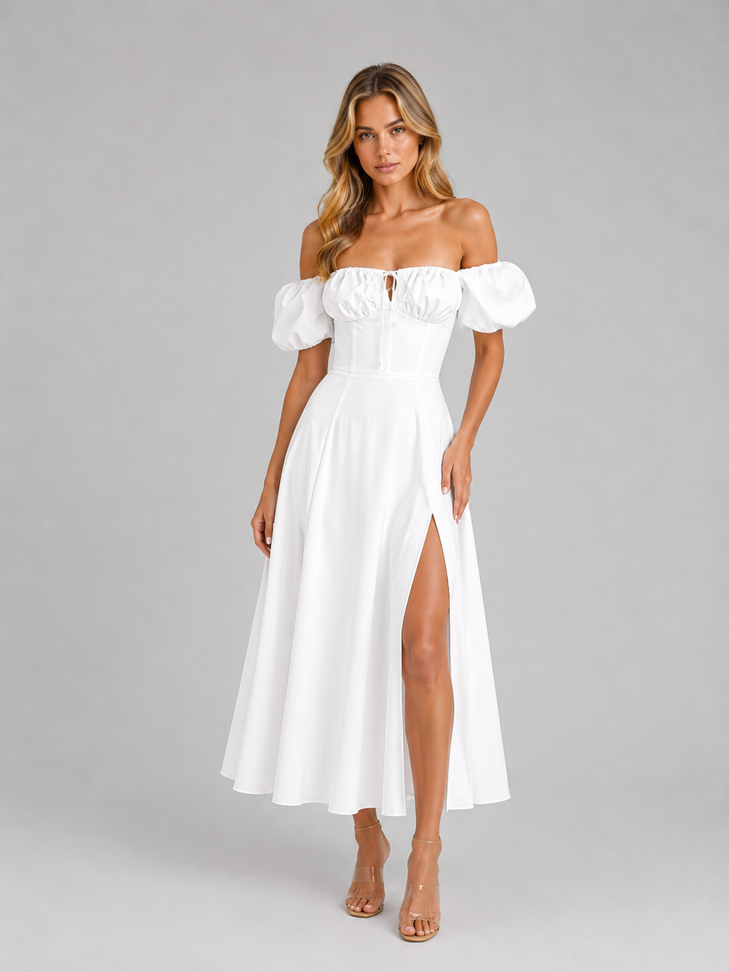 Women's Milkmaid Corset Midi Dress with Split - Summer Occasion Style