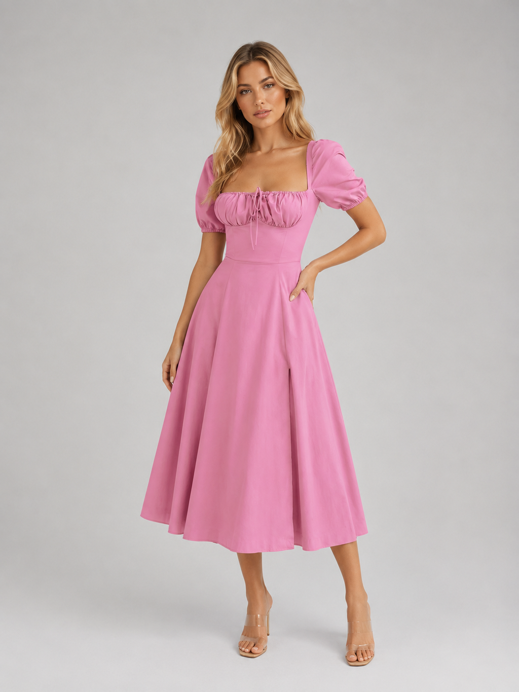 Women's Milkmaid Corset Midi Dress with Split - Summer Occasion Style