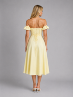 Women's Milkmaid Corset Midi Dress with Split - Summer Occasion Style