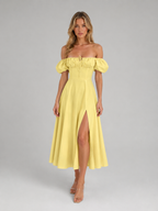 Women's Milkmaid Corset Midi Dress with Split - Summer Occasion Style