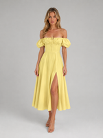 Women's Milkmaid Corset Midi Dress with Split - Summer Occasion Style