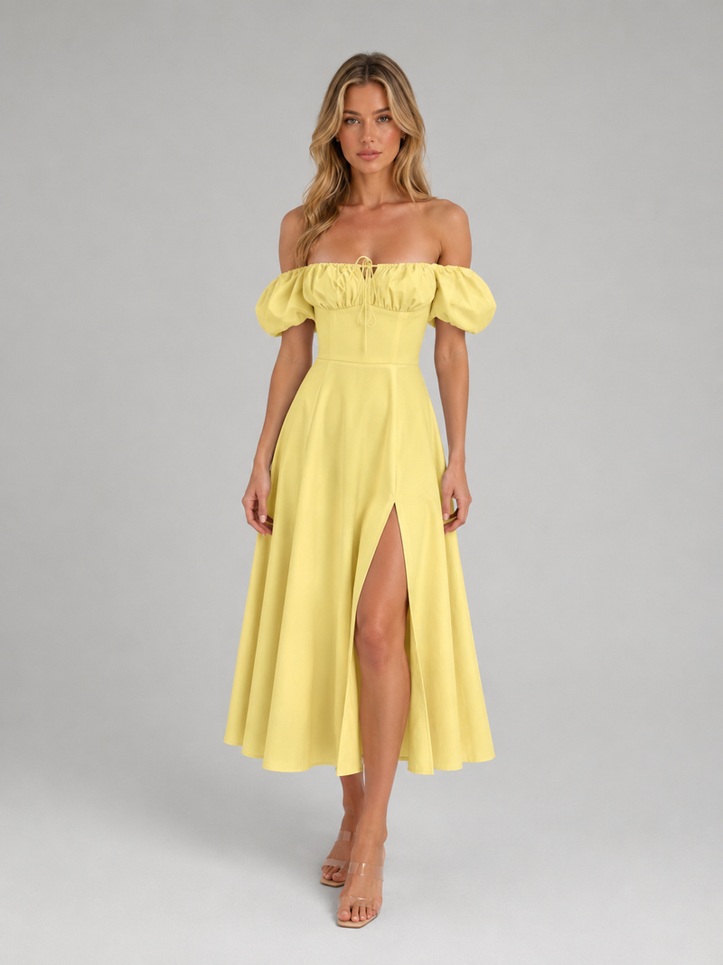 Women's Milkmaid Corset Midi Dress with Split - Summer Occasion Style