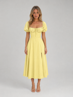Women's Milkmaid Corset Midi Dress with Split - Summer Occasion Style