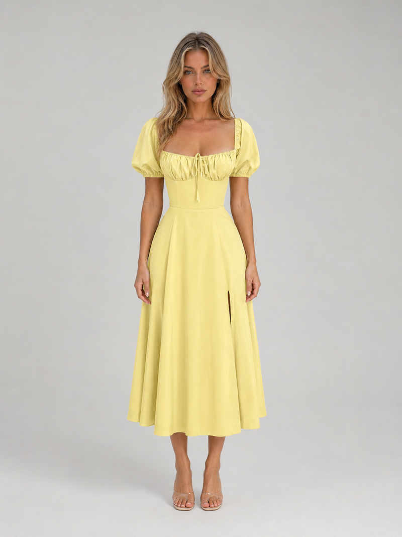 Women's Milkmaid Corset Midi Dress with Split - Summer Occasion Style
