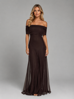 Women’s Off-Shoulder Flowy Maxi Dress – Chiffon Evening Style