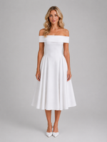 Women's Off-Shoulder Pleated Midi Dress – Wedding Guest Occasion