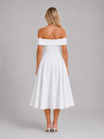 Women's Off-Shoulder Pleated Midi Dress – Wedding Guest Occasion
