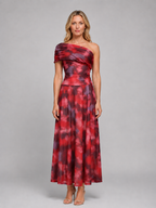 Women's One-Shoulder Printed Maxi Dress – Flowing Silhouette