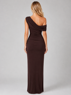 Women’s One-Shoulder Ruched Maxi Dress – Sculpted Silhouette