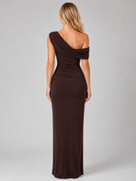 Women’s One-Shoulder Ruched Maxi Dress – Sculpted Silhouette