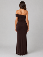 Women’s One-Shoulder Ruched Maxi Dress – Sculpted Silhouette
