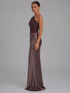Women’s One-Shoulder Satin Feel Maxi Dress – Wedding Guest Gown