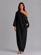 Women's One Shoulder Maxi Dress – Relaxed Draped Fit