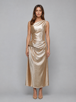 Women's One Shoulder Satin Look Midi Dress – Ruched Evening Dress
