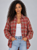 Women’s Oversized Check Shirt – Longline Button-Up Blouse