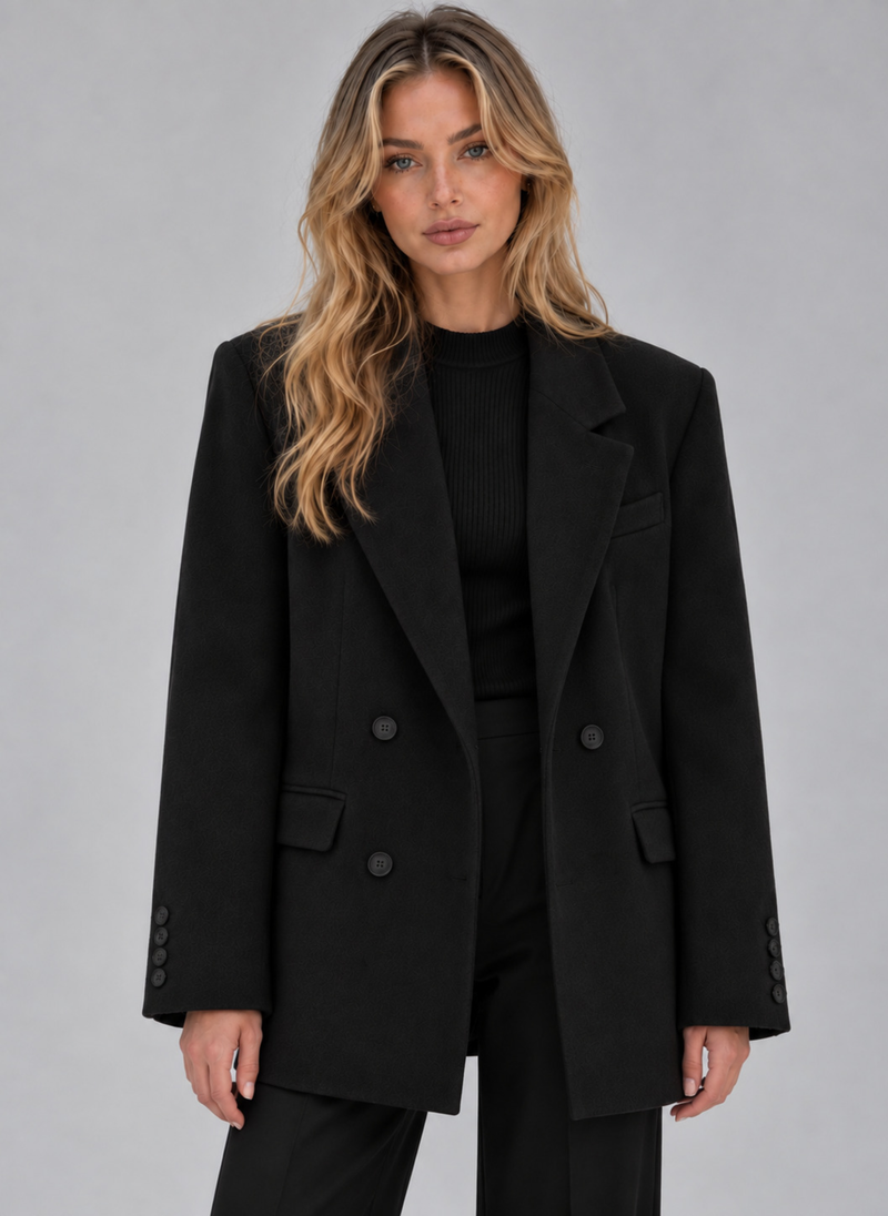 Women’s Oversized Double-Breasted Blazer – Tailored Longline Jacket