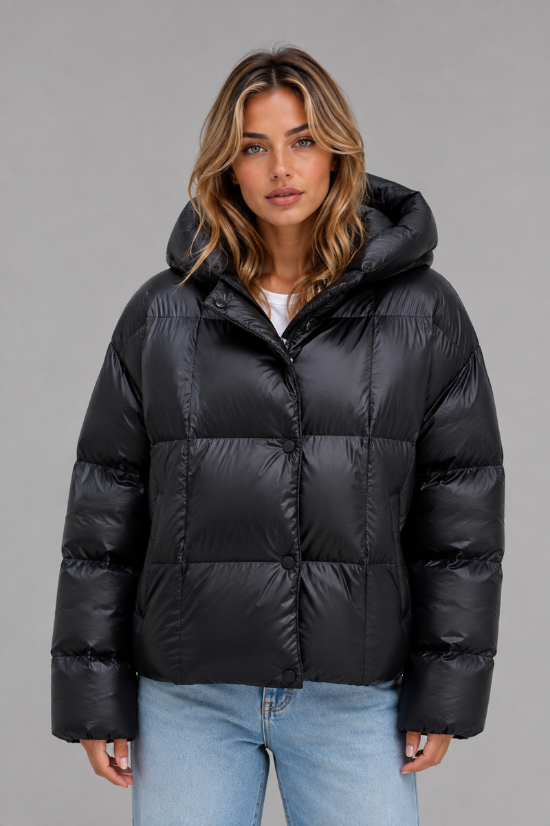 Women’s Oversized Hooded Puffer Jacket – High Collar Winter Coat