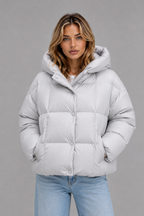 Women’s Oversized Hooded Puffer Jacket – High Collar Winter Coat