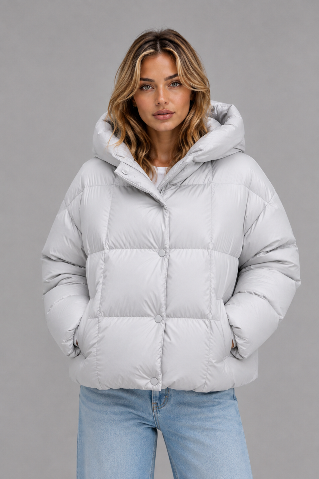 Women’s Oversized Hooded Puffer Jacket – High Collar Winter Coat