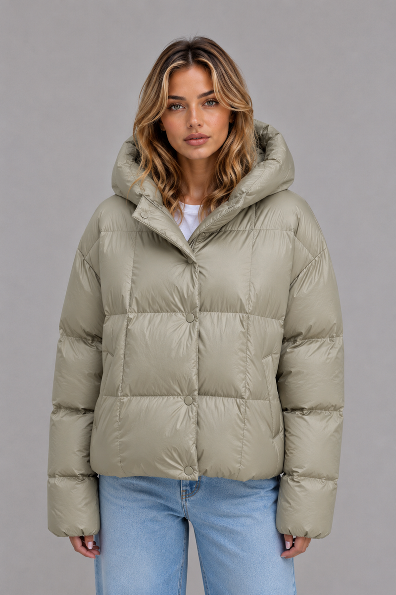 Women’s Oversized Hooded Puffer Jacket – High Collar Winter Coat