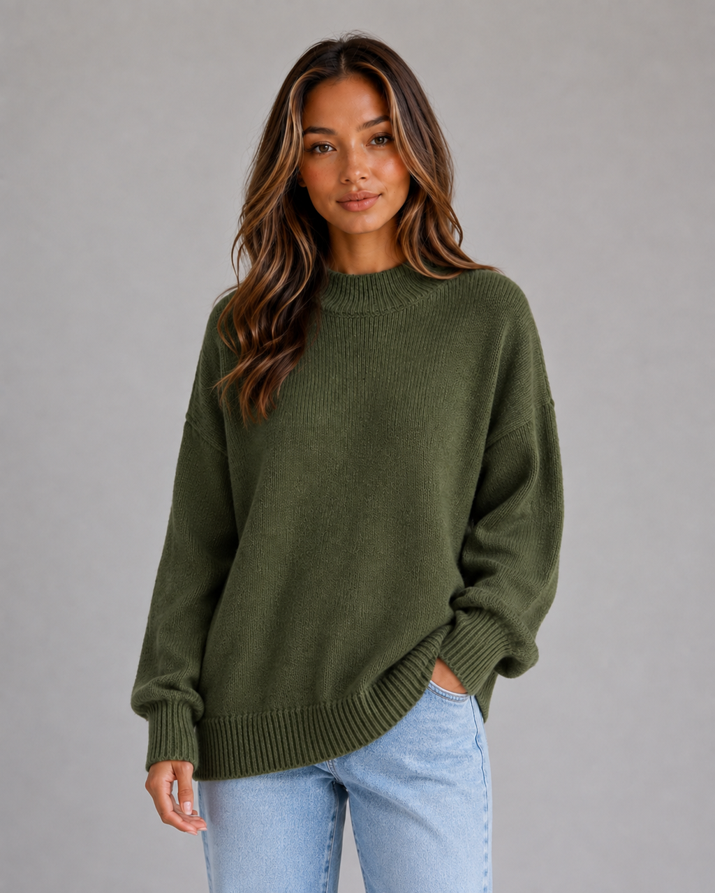 Women’s Oversized Knit Jumper – High Neck Longline Relaxed Fit