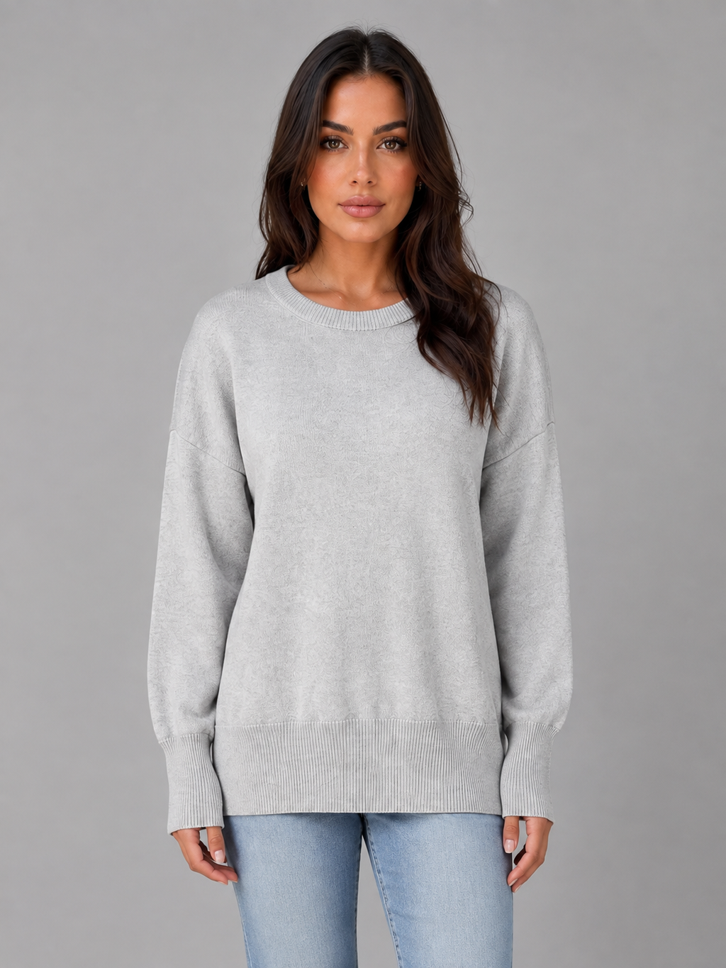 Women's Oversized Knitted Jumper – Long Sleeve Crew Neck Sweater