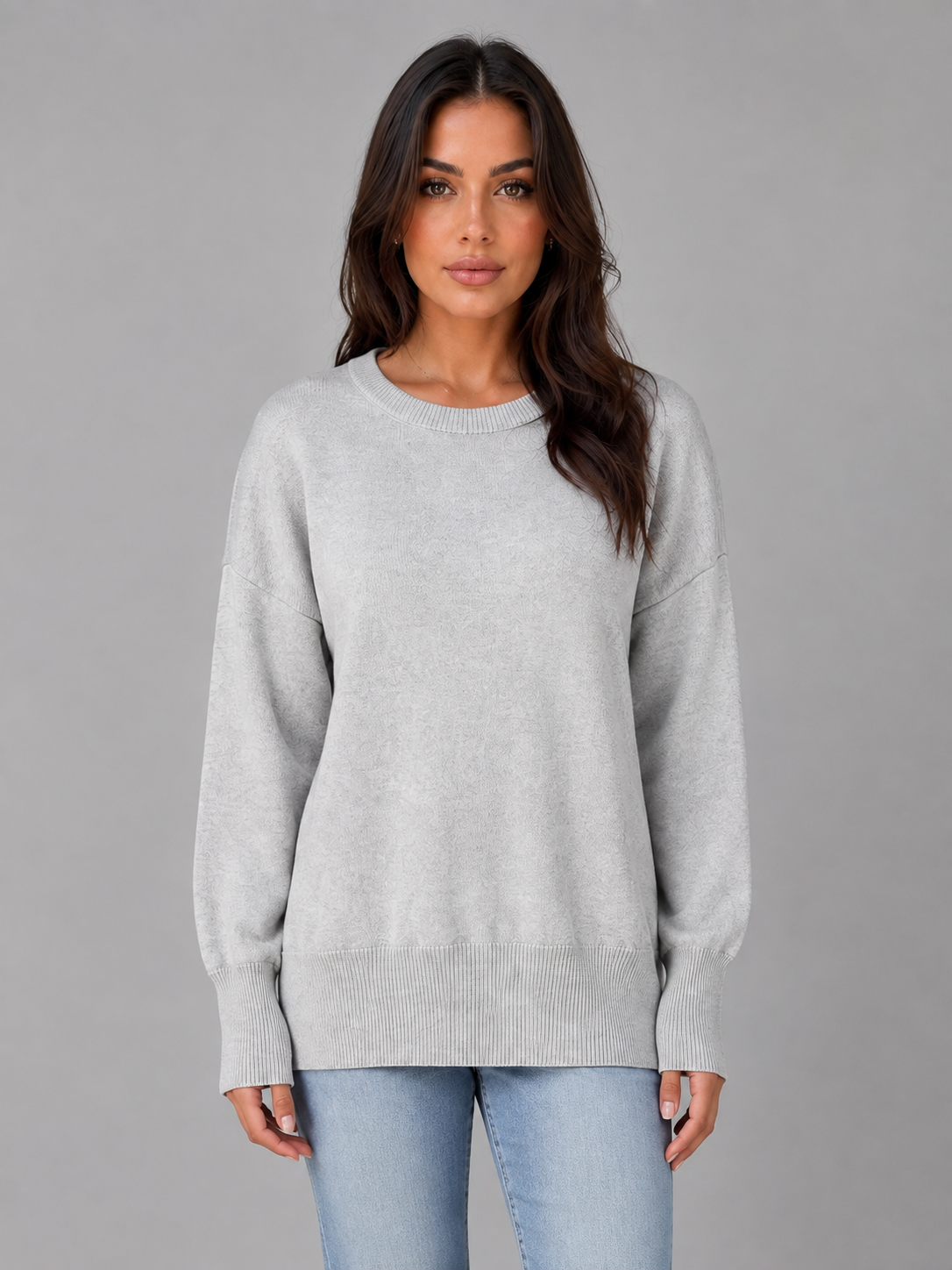 Women's Oversized Knitted Jumper – Long Sleeve Crew Neck Sweater