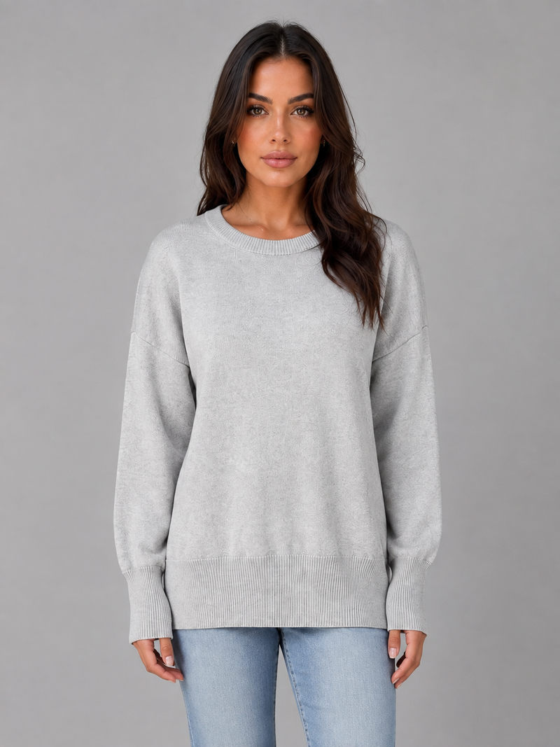 Women's Oversized Knitted Jumper – Long Sleeve Crew Neck Sweater