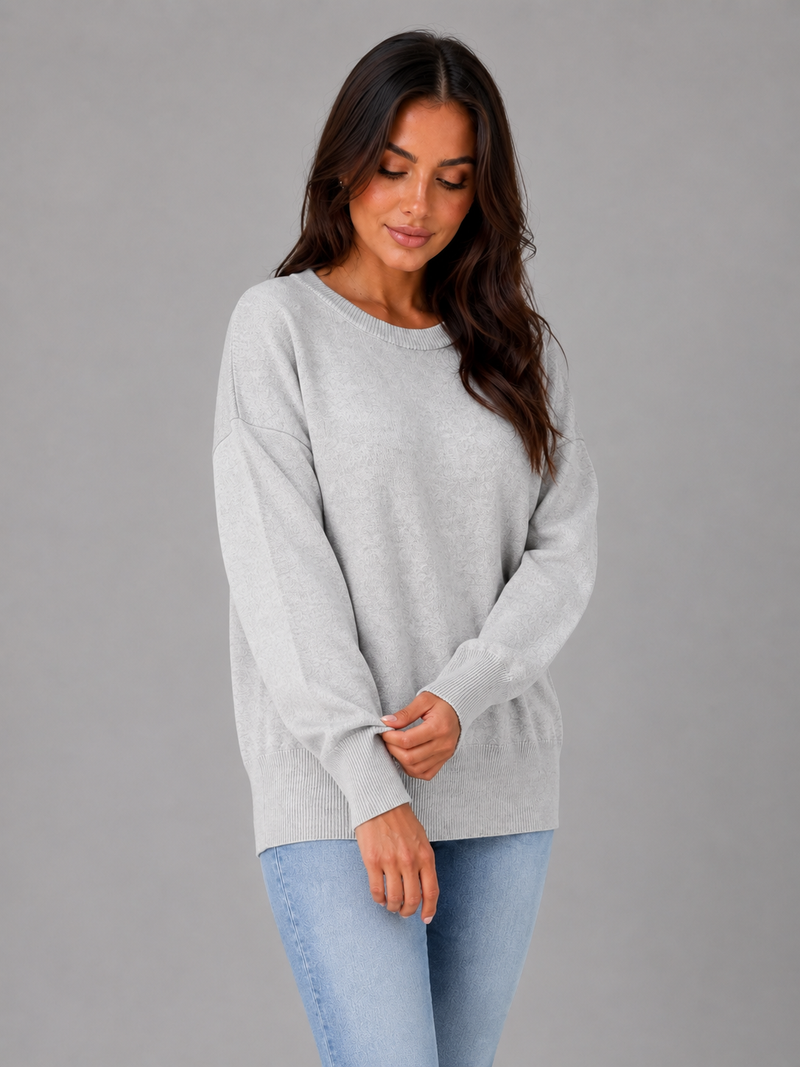 Women's Oversized Knitted Jumper – Long Sleeve Crew Neck Sweater