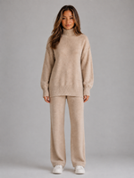 Women's Oversized Knitted Lounge Set – Roll Neck Jumper & Wide Leg Trousers