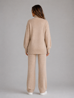 Women's Oversized Knitted Lounge Set – Roll Neck Jumper & Wide Leg Trousers