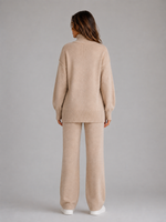 Women's Oversized Knitted Lounge Set – Roll Neck Jumper & Wide Leg Trousers