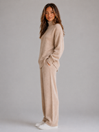 Women's Oversized Knitted Lounge Set – Roll Neck Jumper & Wide Leg Trousers
