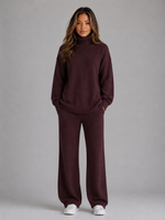 Women's Oversized Knitted Lounge Set – Roll Neck Jumper & Wide Leg Trousers