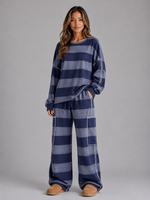 Women’s Oversized Striped Two-Piece Lounge Set – Sweatshirt & Wide Leg Trousers