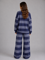Women’s Oversized Striped Two-Piece Lounge Set – Sweatshirt & Wide Leg Trousers