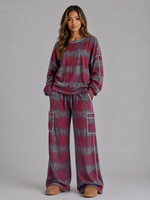 Women’s Oversized Striped Two-Piece Lounge Set – Sweatshirt & Wide Leg Trousers