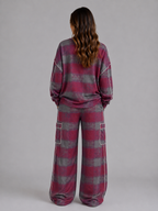 Women’s Oversized Striped Two-Piece Lounge Set – Sweatshirt & Wide Leg Trousers
