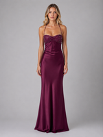 Women’s Pearl Beaded Satin Feel Maxi Dress – Evening Gown