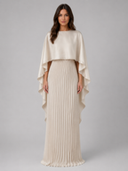 Women’s Pleated Maxi Dress with Cape Sleeves – Elegant Occasion Style